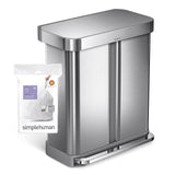 simplehuman Code H 60 Count, Dispenser Pack Custom Fit Liners, Drawstring Trash Bags, 30-35 Liter / 8-9.2 Gallon, White