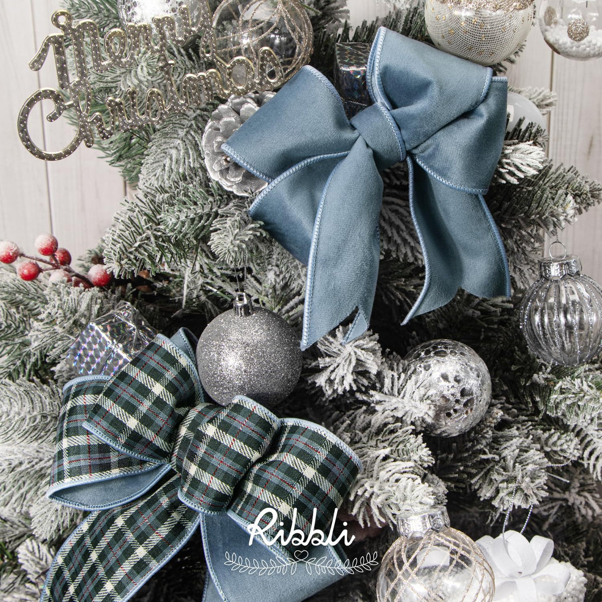 Ribbli Dusty Blue Velvet Wired Ribbon with Dupioni 2.5 Inch Christmas Ribbon for Gift Wrapping Christmas Tree Decoration Crafts Wreaths Supplies-Continuous 10 Yards