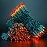 YULETIME 200 Orange Christmas Lights, Pack of 2 Sets 33 Feet 100 Count UL Certified Incandescent String Lights (Orange - Green Wire)
