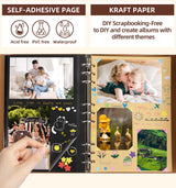 ALKALO Scrapbook Photo Album 100 Pages, 60 Pages Self Adhesive+40 Pages Kraft Paper DIY Photo Book for 2x3 3x5 4x6 5x7 Pictures, Leather Memory Book for Wedding Baby Family Travel Birthday Christmas