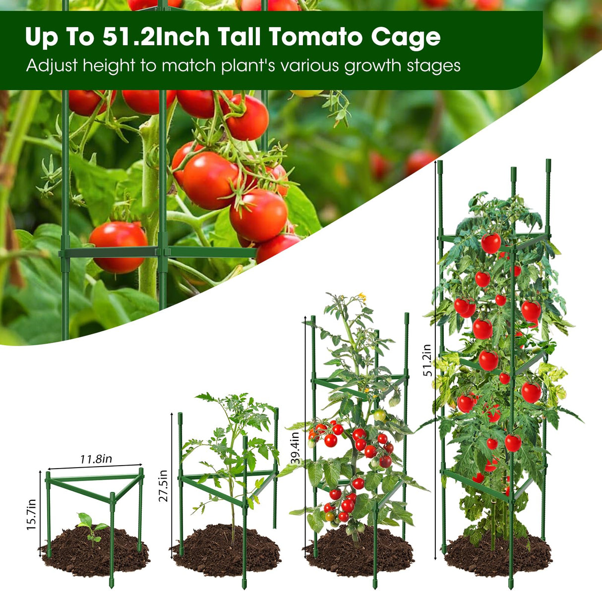 MQHUAYU 3 Pack Tomato Cages for Garden,Up to 51.2Inch Tomato Cage Trellis-Upgraded Hexagon Connector,Heavy Duty Adjustable Tomato Stake Support for Raised Garden Bed