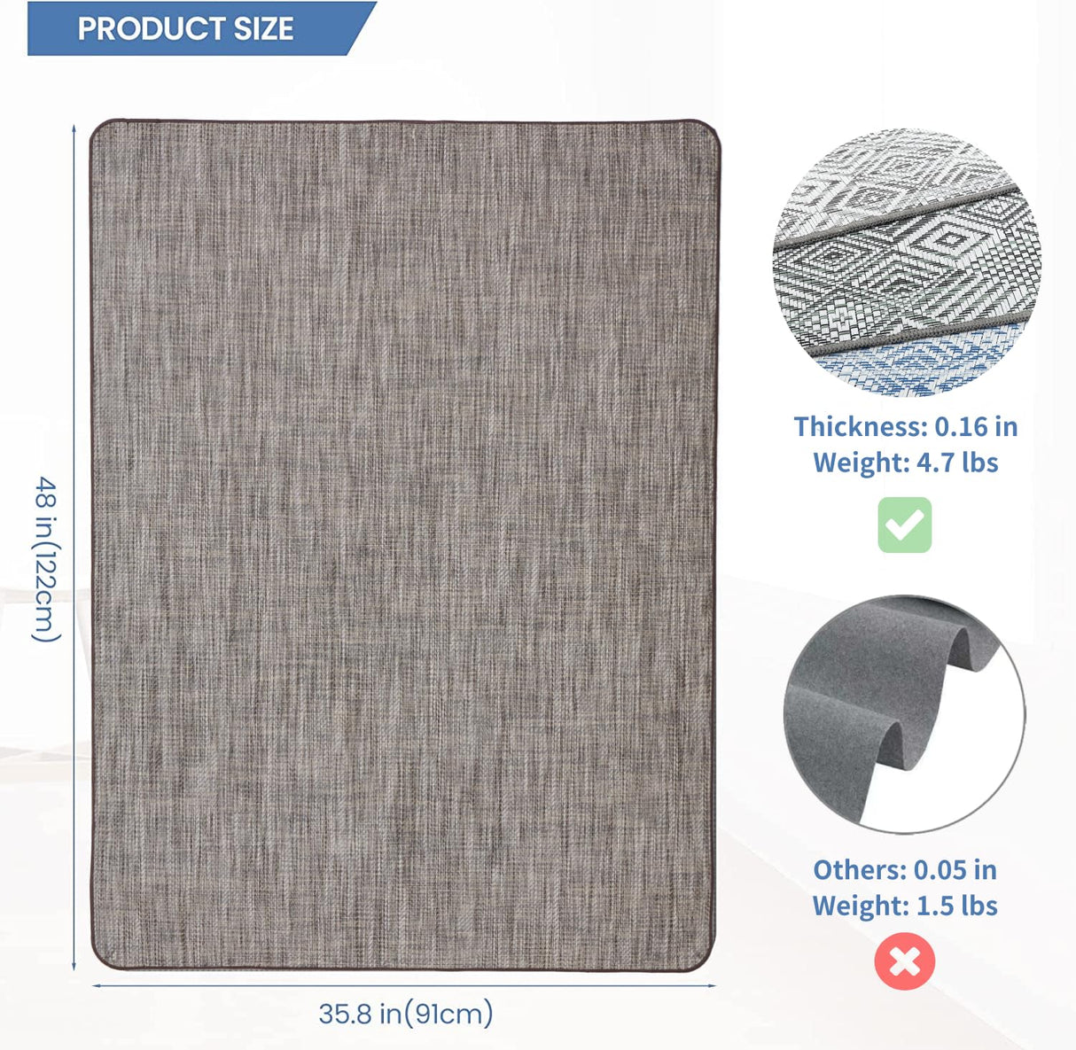 RccugmatS Chair Mat for Hardwood & Tile Floor, 36" x 48" Heavy Duty Office Chair Mat for Rolling Chairs, Anti Slip, Non-Curve, Floor Protector for Home Office, Gray Brown