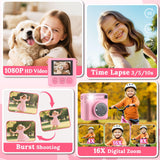 JPVERLY Kids Instant Print Camera - Christmas & Birthday Gift for Boys and Girls Ages 3-12, HD Digital Video Camera Toy with 3 Rolls Printing Paper & 32GB Card (Pink)