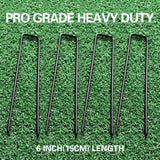 Bakulyor 100pcs Black Landscape Staples + 100pcs Buffer Washer, 6 Inch 11 Gauge Garden Stakes Staples, U Shaped Galvanized Lawn Pins Heavy Duty Yard Ground Pin for Weed Barrier Sod Fabric Decorations