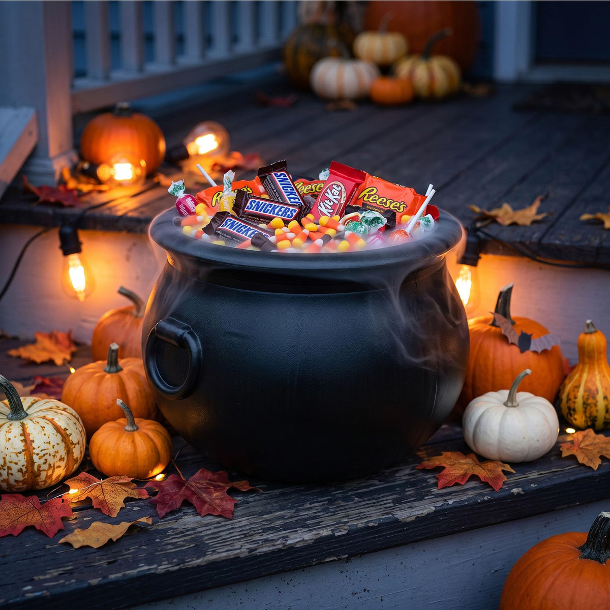 Union Products Black 16 Inch Spooky Witch Cauldron for Indoor and Outdoor Halloween Decoration and Trick or Treat Candy Container, Black