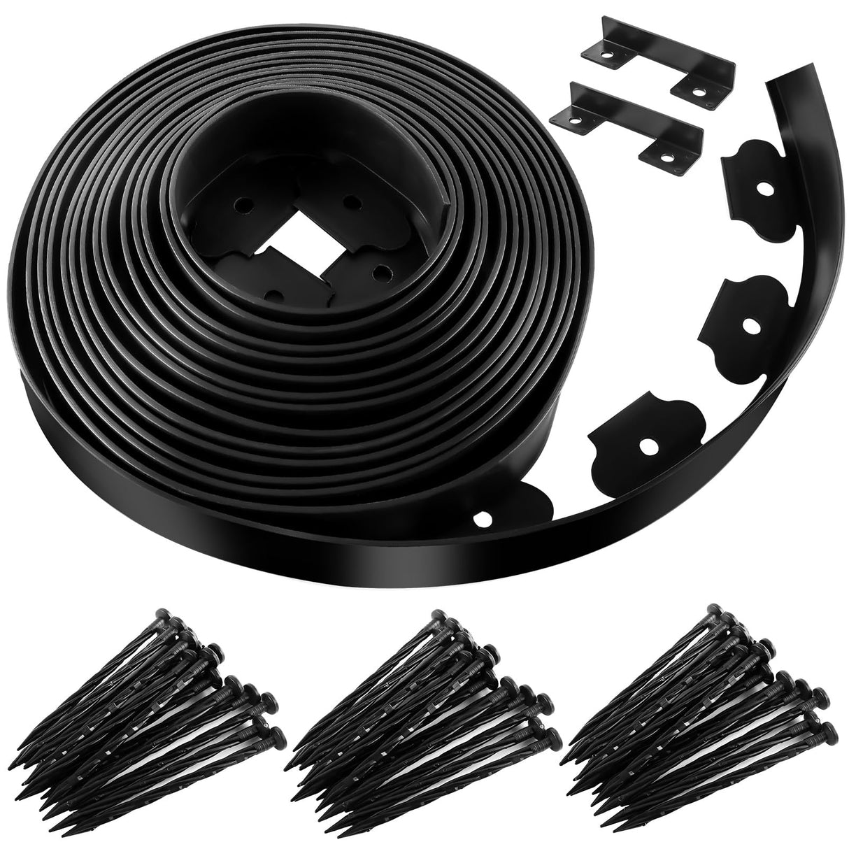 Landscape Edging, 2 Inch Tall 33 Ft No Dig Landscape Garden Edging Border Kit with 50 Anchoring Spikes, Plastic Garden Border for Landscaping Flower Bed Lawn Yard Grass Paver Pathway Walkway, Black