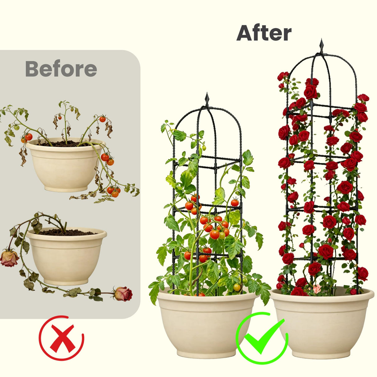 2 Pack 70.87" Garden Obelisk Trellis for Climbing Plants, Pyramid Design for Roses, Clematis, Jasmine, and Vegetable Vines, Indoor & Outdoor Use, Black