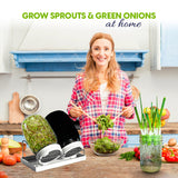 Premium Seed Sprouting Kit & Green Onion Regrower – 2 Wide-Mouth Mason Jars with Sprout Lids, Stainless Stand, Drain Tray, Blackout Sleeves & Cleaning Brush for Broccoli, Alfalfa & Mung Beans