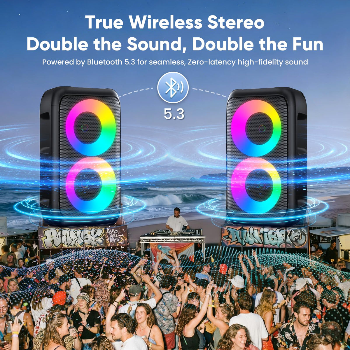Karaoke Machine, Bluetooth Speaker with 2 Wireless Microphones Adults Kids