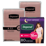 Depend Night Defense Adult Incontinence & Postpartum Bladder Leak Underwear for Women, Disposable, Overnight, Medium, Blush, 80 Count, Packaging May Vary