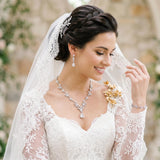 Paxuan Bridal Wedding Elegant Floral Jewelry Set for Women/Brides/Bridesmaids Crystal Jewelry Set for Wedding Prom Party Bridal Crystal Necklace Earrings Bracelet Set (White (Silver))