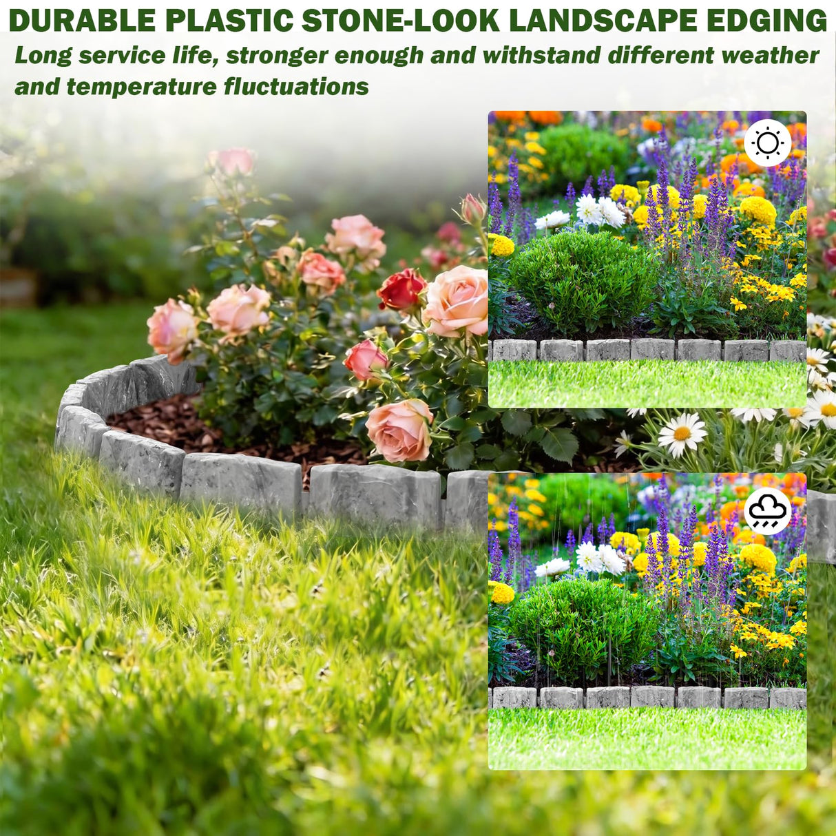 Landscape Edging Garden Edging Border Faux Stone Edging,17FT x 2.75 in Tall