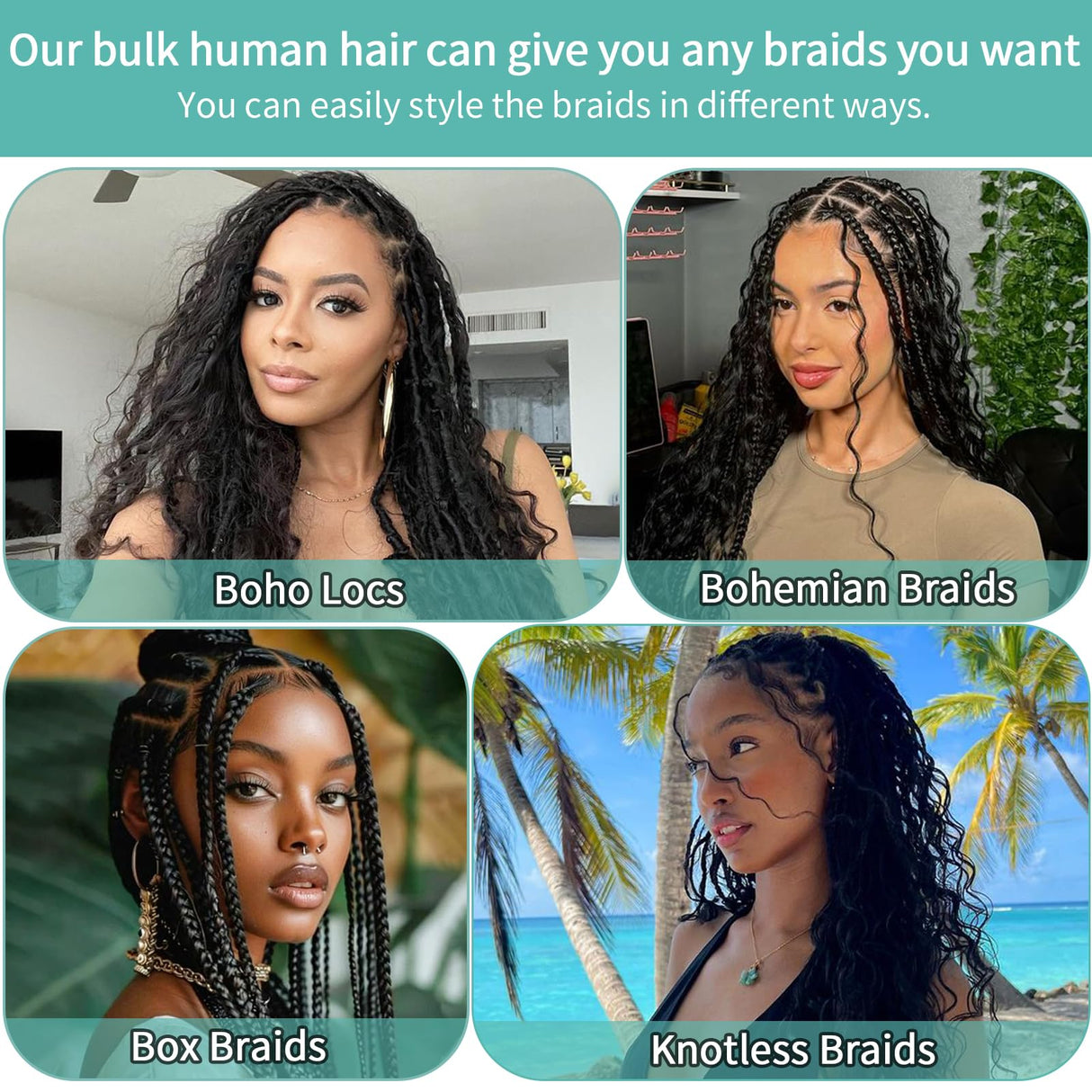 Human Braiding Hair for Boho Braids Human Hair 110g 22 Inch Curly Boho Hair for Braiding Knotless 12A Deep Wave Bohemian 3 Bundles/Pack Natural Color