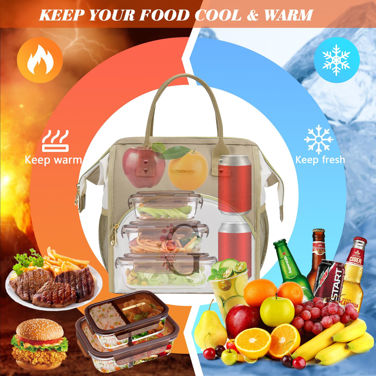 BAGNN Initial Lunch Bag Women, Cooler Insulated Lunch Box for Girls, Large Adult Leakproof Lunch Box for Picnic Work, Personalized Tote Bag, Birthday Gifts/Christmas Day Gifts, Letter M.