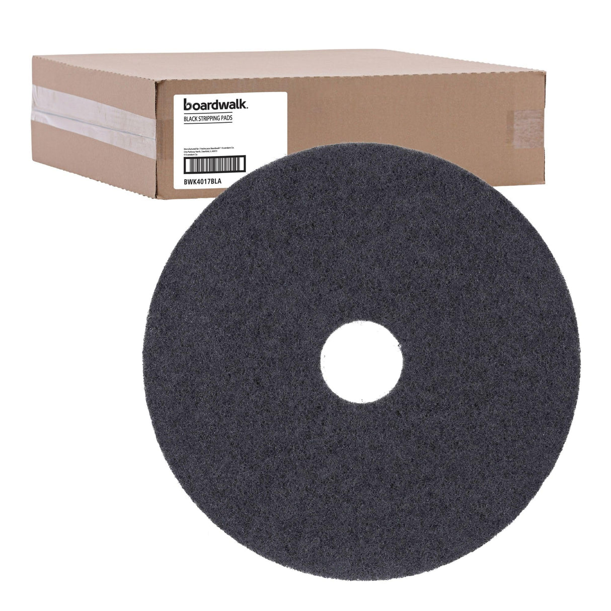 Boardwalk Stripping Floor Pads, 17" Diameter, Black, 5/Carton