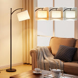 Ambimall Tall Floor Lamps with 3 Color Temperatures Bulb & Adjustable Linen Shade, for Living Room, Bedroom, Office, Classroom, Dorm Room (9W Bulb Included), Beige & Black, 60"