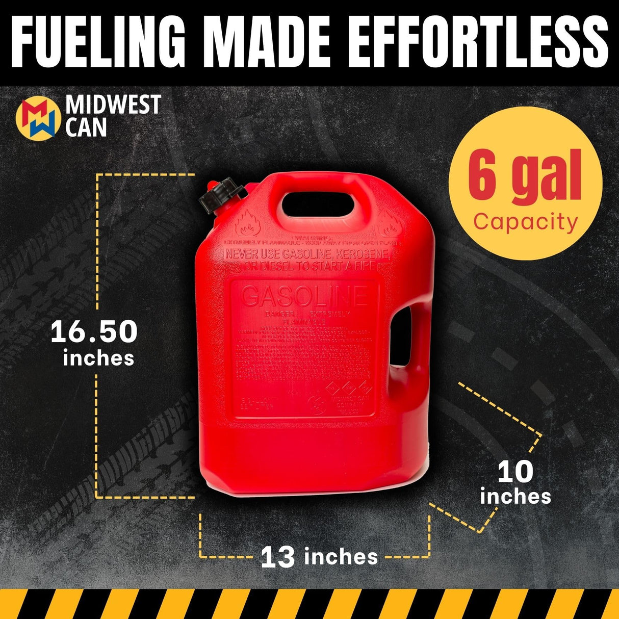Midwest Can 6610 Quick Flow Spout Auto Shut Off Gasoline Can - 6 Gallon
