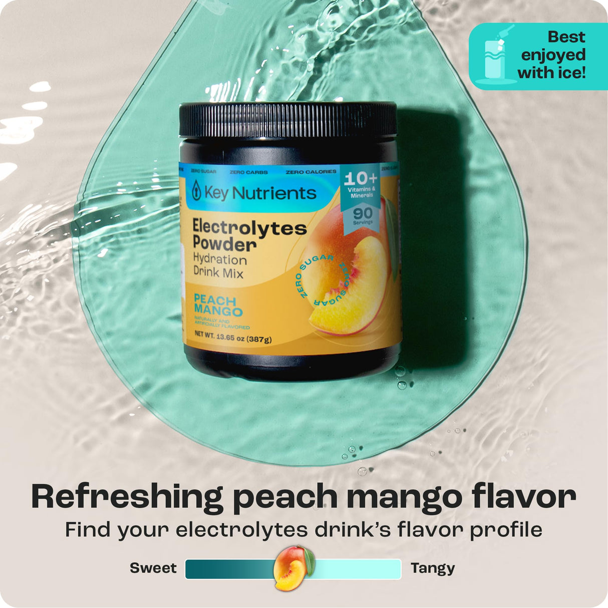 KEY NUTRIENTS Multivitamin Electrolytes Powder No Sugar - Tropical Peach Mango Electrolyte Powder - Endurance & Energy Supplement - Hydration Powder - No Calories - 90 Servings - Made in USA