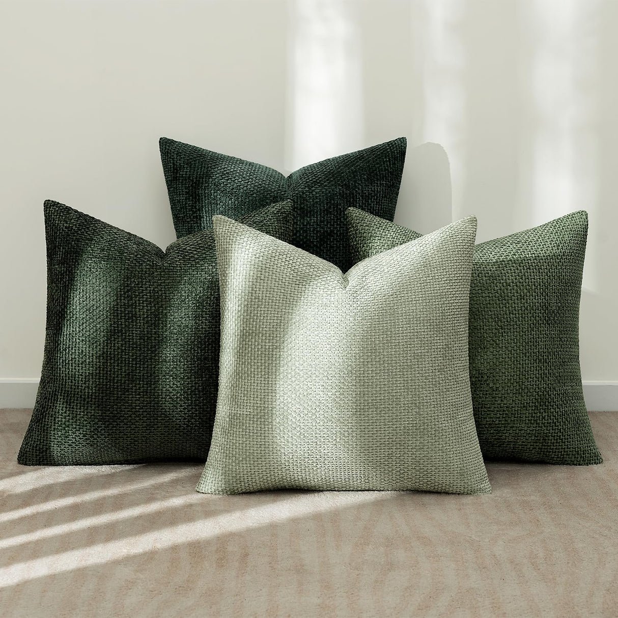 MIULEE Pack of 4 Christmas Couch Throw Pillow Covers 18x18 Inch Green Soft Decorative Chenille Pillow Covers Farmhouse Accent Cushion Covers for Boho Home Decor Sofa Bedroom Living Room