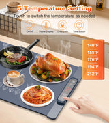 Warming Mat for Food, Food Warming Mat, 10-Second Rapid Heating Silicone Electric Tray, 5 Temperature Settings and 1-4 Hour Adjustable Timer, Foldable Portable Food Warmer, for Gatherings and Parties