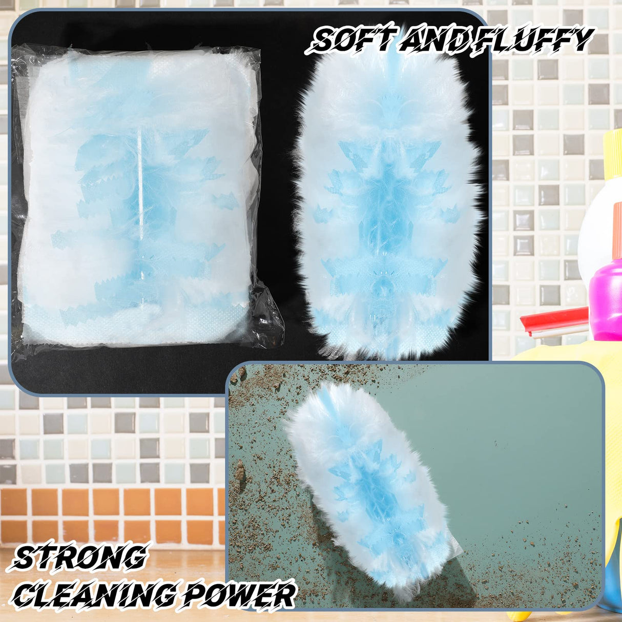 Vesici 150 Pcs Duster Refills Compatible with Swiffer Dusters Bulk Disposable Replacement Thickened with 1 Handle Heavy Duty for Cleaning, Office (Blue)