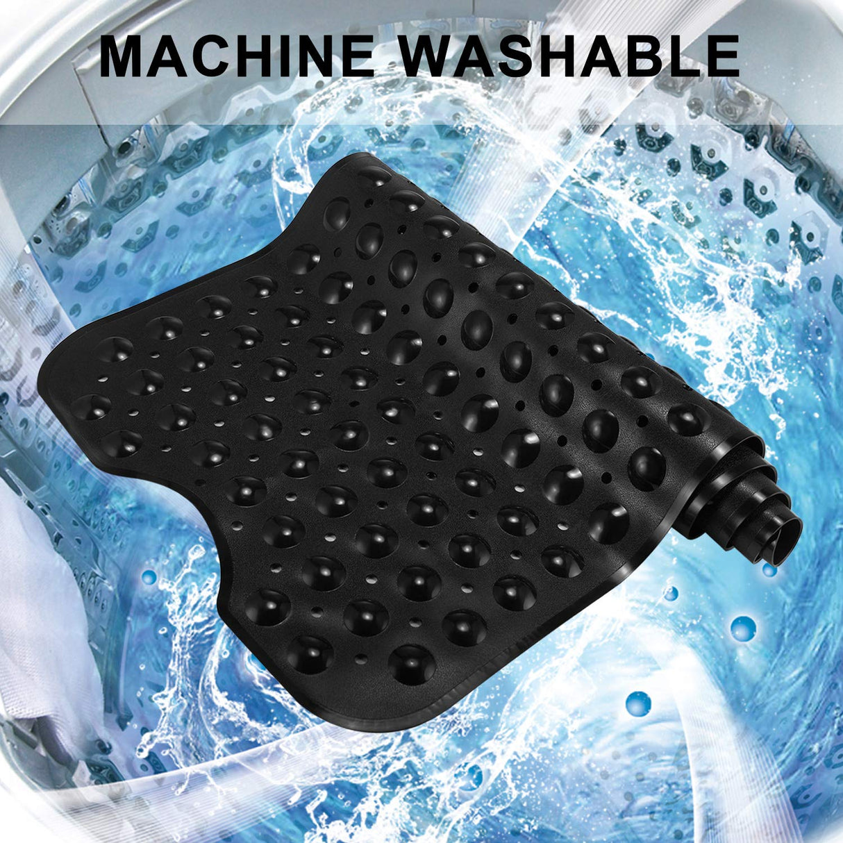 YINENN Bath and Shower Safety Mats 40x16 inch, Non Slip with Suction Cups for Bathroom Stall and Tub Floor, Extra Large and Machine Washable, Drain Holes Keep Bathtub Clean, Black