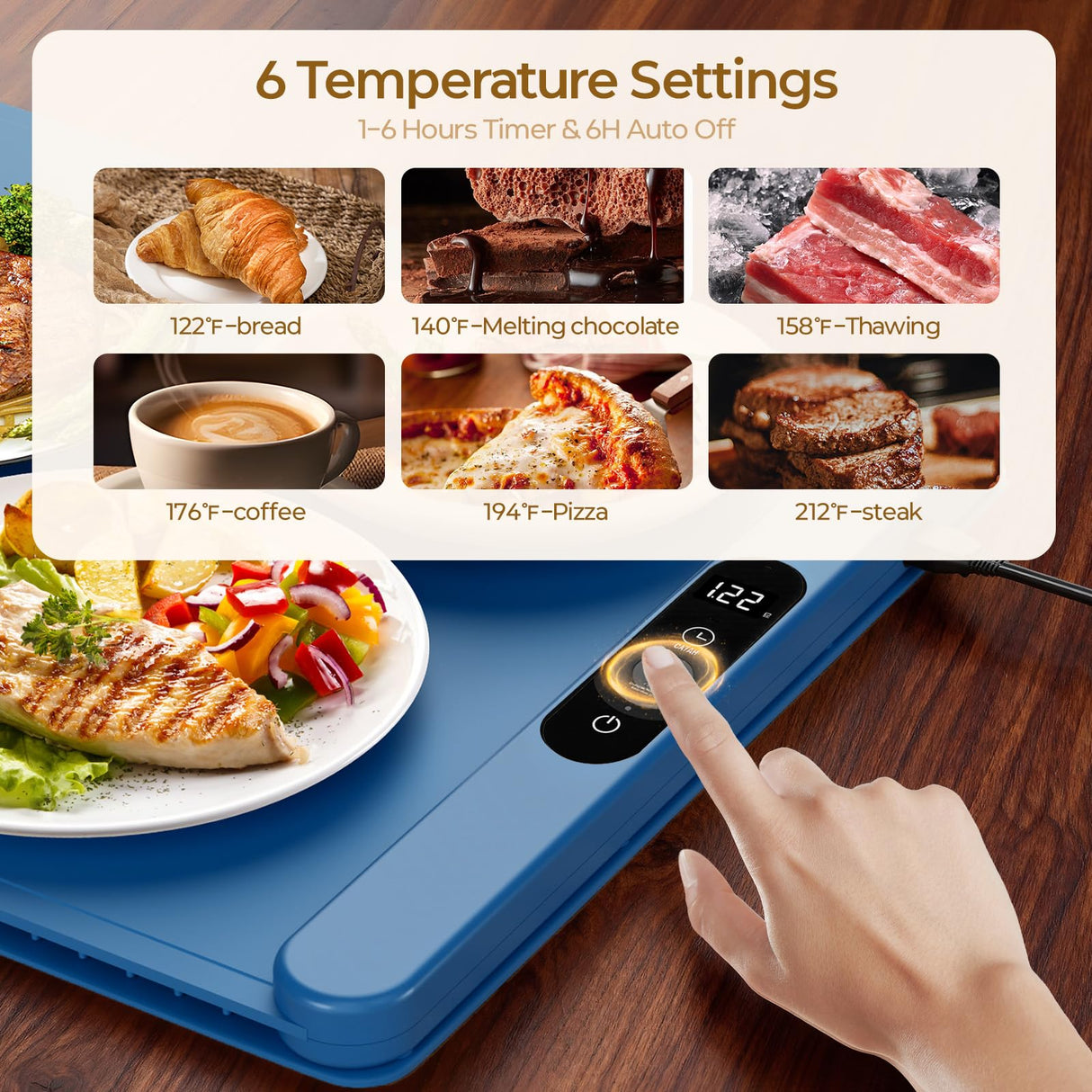Food Warming Mat with Protective Table Mat, Graphene Fast Full-Surface Heating Mat, Electric Warming Tray with 6 Temperature and 6HoursTimer, Portable Rollable Food Warmer Perfect For Parties Buffet