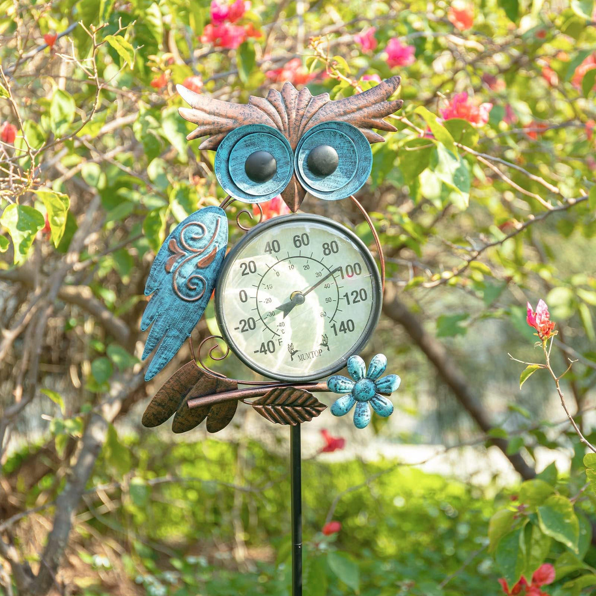 MUMTOP Outdoor Thermometer, Owl Outside Decor for Patio, Yard and Garden