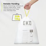 EKO Extra Strong 13 Gallon Large Drawstring Trash Bags, Heavy-Duty Garbage Bags for Kitchen & Household Use (50L), Leak-Resistant, 110 Count, Code F