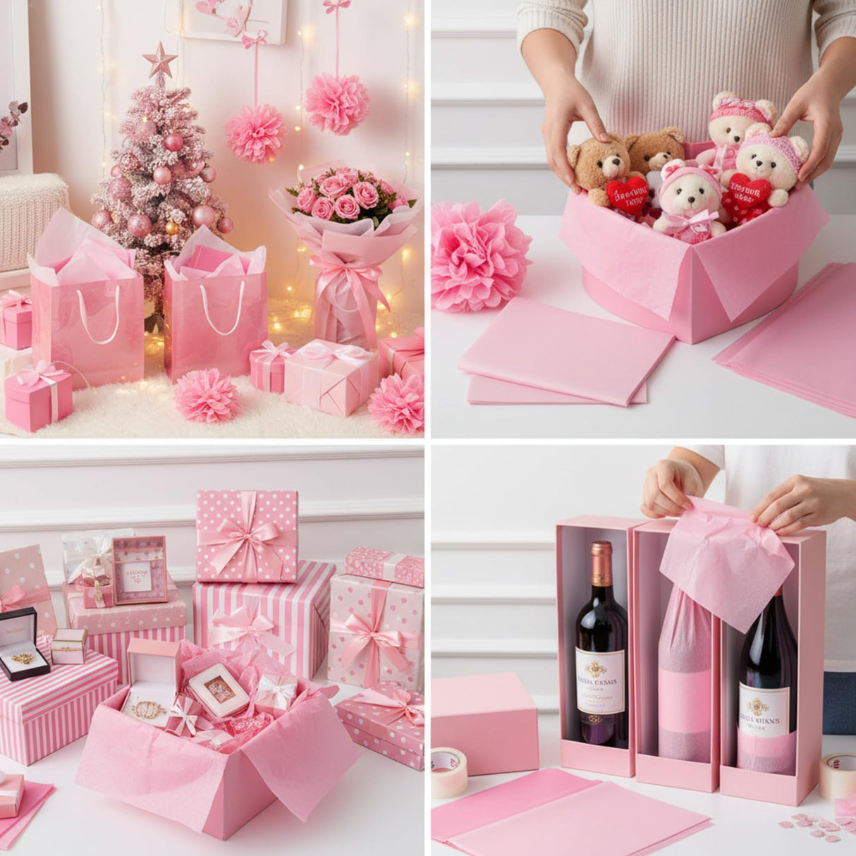 Qilery 500 Sheets Pink Tissue Paper Bulk for Gift Bags 15 x 20 Inch Acid Free Halloween Packaging Wrapping Decoupage Paper Sheets for Christmas Wedding Decoration DIY Flowers, Pom Poms Crafts Supplies