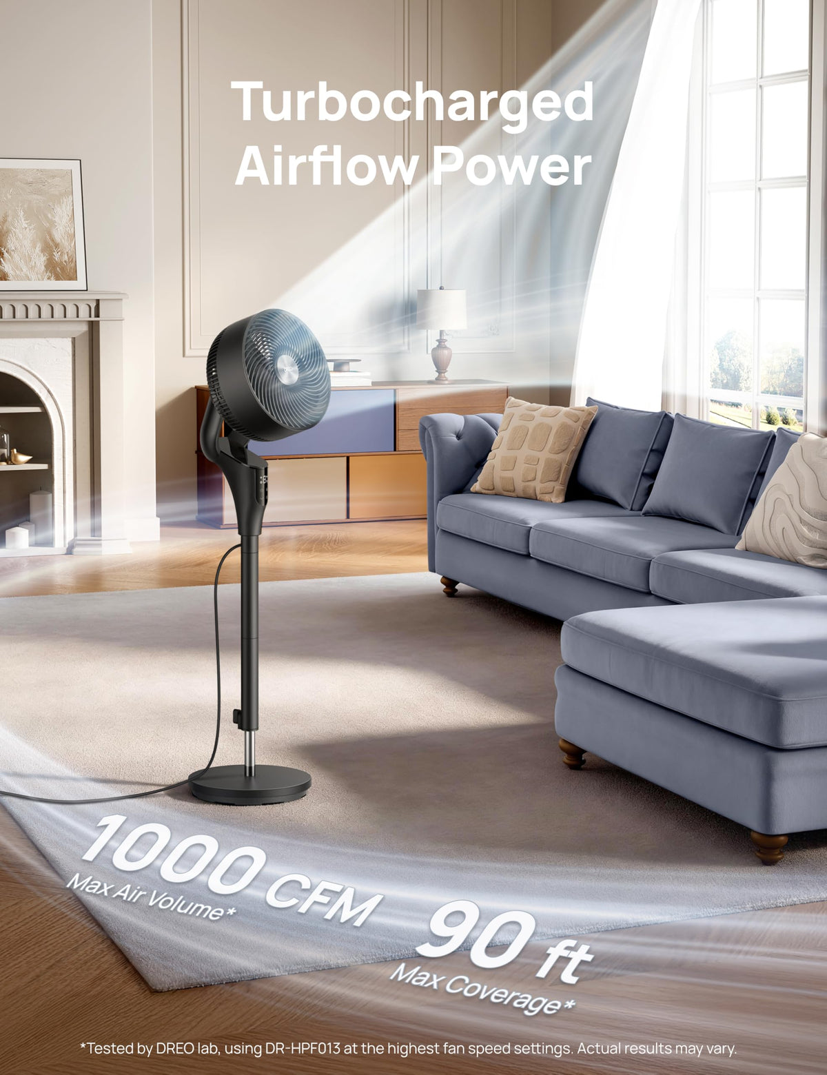 DREO Fan for Bedroom, Standing Oscillating Fan for Whole Room, Quiet Fan