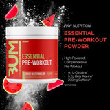 RAW Essential Pre-Workout Powder (Sour Watermelon) - Chris Bumstead Sports Nutrition Supplement for Men & Women - Preworkout Energy Powder with Caffeine, L-Citrulline, L-Tyrosine, & Beta Alanine Blend