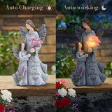 TERESA'S COLLECTIONS Mother & Daughter Solar Angel Statue, Birthday & Memorial Gifts for Mom from Daughter, Snuggle Angels Outdoor Figurines for Garden Yard, 8 Inch