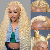 ELISHEVA 613 Lace Front Wig Human Hair 28 Inch Deep Wave Blonde Wig Human Hair 16A 13x4 HD 613 Deep Wave Blonde Lace Front Wigs Human Hair 180% Density Curly Blonde Frontal 613 Wig Pre Plucked