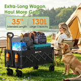 Blomoba 35" Extra Long Folding Wagon with Adjustable Handle & Wheels, Black