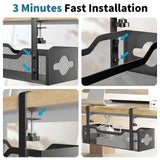 Under Desk Cable Management Tray Black, Litwaro Cable Management Under Desk No Drill, Cable Organizer with Clamp for Wire Management, Cord Organizer No Damage to Desk for Office, Home