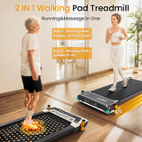 2 Side Walking Pad with Incline Massage Function, 2 in 1 Under Desk Treadmills Walking Pad and Foot Massager for Home/Office, Portable Treadmill with Remote Control LED Display (Black)