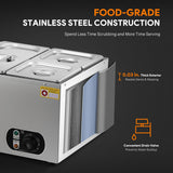 WILPREP Commercial Food Warmer with Two 1/3 & Two 1/6 Pans, 1500W Countertop Electric Warmer, 86-185°F Adjustable Temp Control, Stainless Steel Buffet Bain Marie