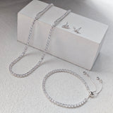 LULII Tennis Necklace Set for Women Dainty Sterling Silver Necklace and Earring Sets Diamond Stud Earrings Tennis Bracelets Wedding Jewelry for Bride Silver Jewelry Sets for Women Gift