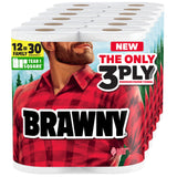 Brawny Tear-A-Square 3-Ply Paper Towels, 12 XL Family Rolls = 30 Regular Rolls, Strong, Absorbent, and Durable with 3 Sheet Sizes (Quarter, Half, Full)