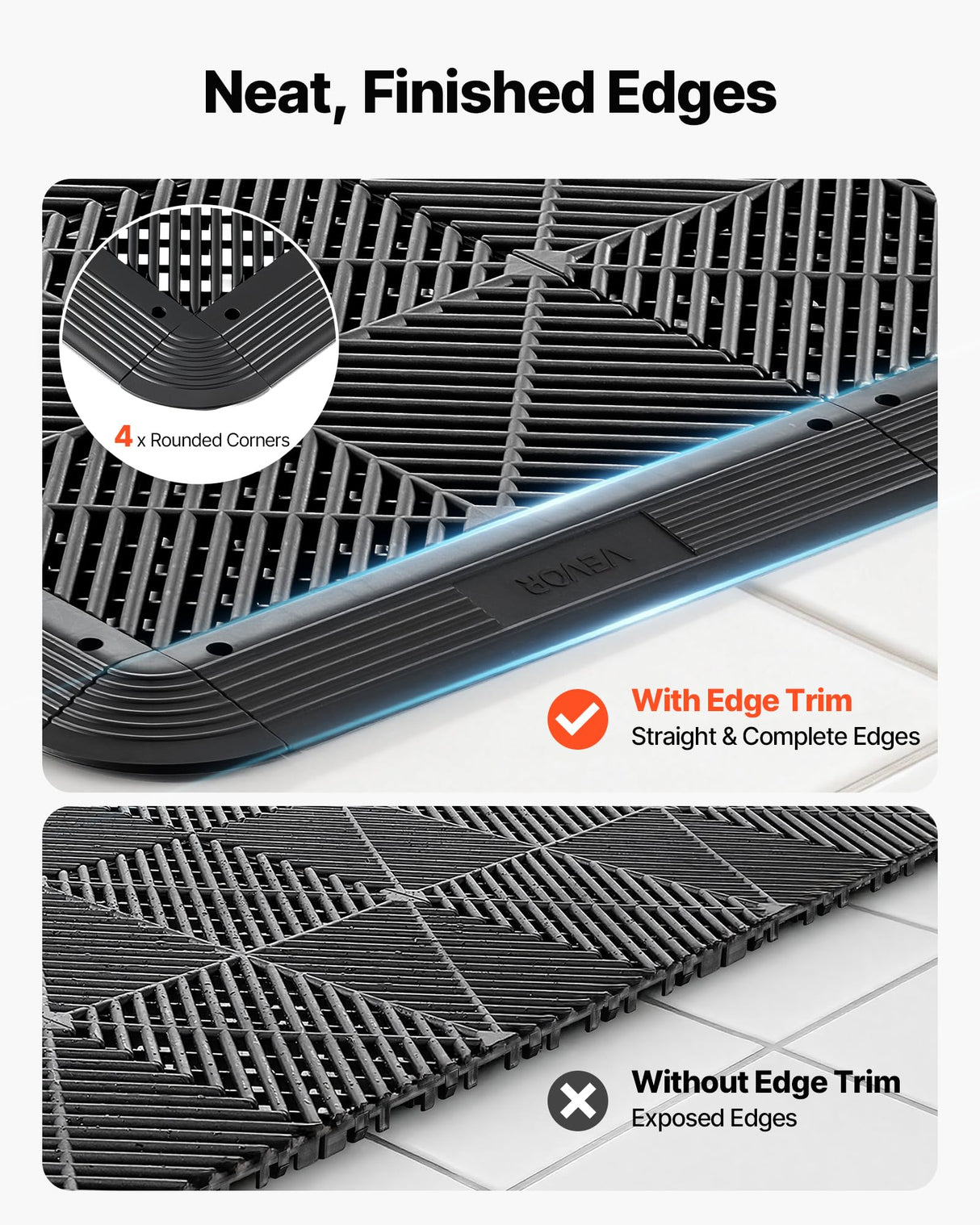 VEVOR Transition Edge Kit, 11-Piece, Durable PP Interlocking Modular Garage Floor Edging, Easy Installation, Only Compatible with VEVOR Drainage Mats, Black，Female