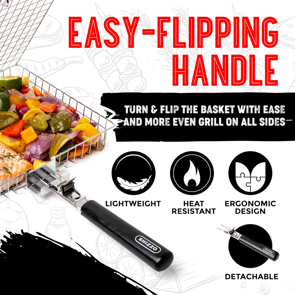 SHIZZO Grill Basket Gift Set with Skewers, Basting Brush, Gift Box