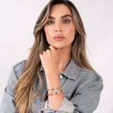 Barzel 18K Gold Plated Crystal Cable Bangle Bracelet For Women - Cuff Bangle Bracelet (Rose Gold)