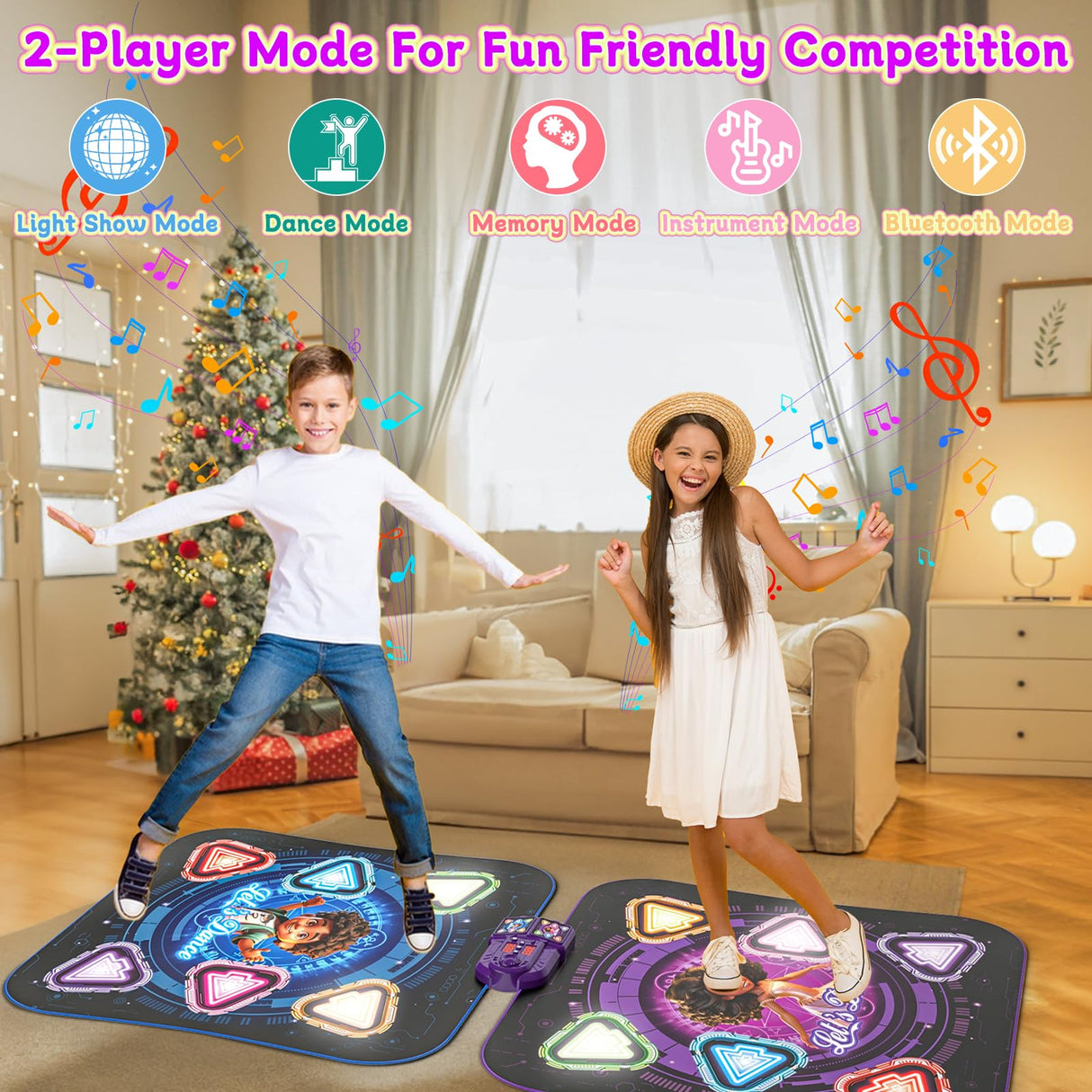 Double Dance Mat for Kids, Light-up 12-Button Single & Double Players Mode Electronic Dance Pad with Wireless Bluetooth 5 Game Modes Christmas Birthday Gift for Girls Boys Ages 3 4 5 6 7 8 8-12
