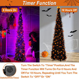 Timer - 6 Ft 60 LED Tinsel Halloween Tree Decor with Orange & Purple Lights 8 Modes Black Christmas Tree Pumpkin Battery Operated Pop Up Artificial Tree Indoor Outdoor Decorations