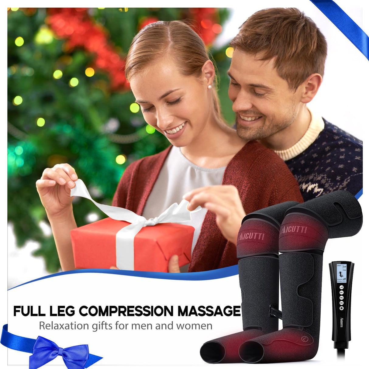 AICUTTI Air Compression Leg Massager with Heat - Circulation Booster for Foot, Calf, Knee & Thigh Pain Relief - Gifts for Women, Men, Dad, & Mom for Mother's Day, Father's Day, Birthdays & Christmas