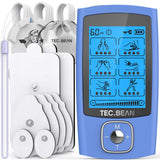 TEC.BEAN 24 Modes Tens Unit Muscle Stimulator, Rechargeable Tens Machine with 8 Electrode Pads (American Gel), Electric Pulse Massager for Pain Relief Therapy（Blue）
