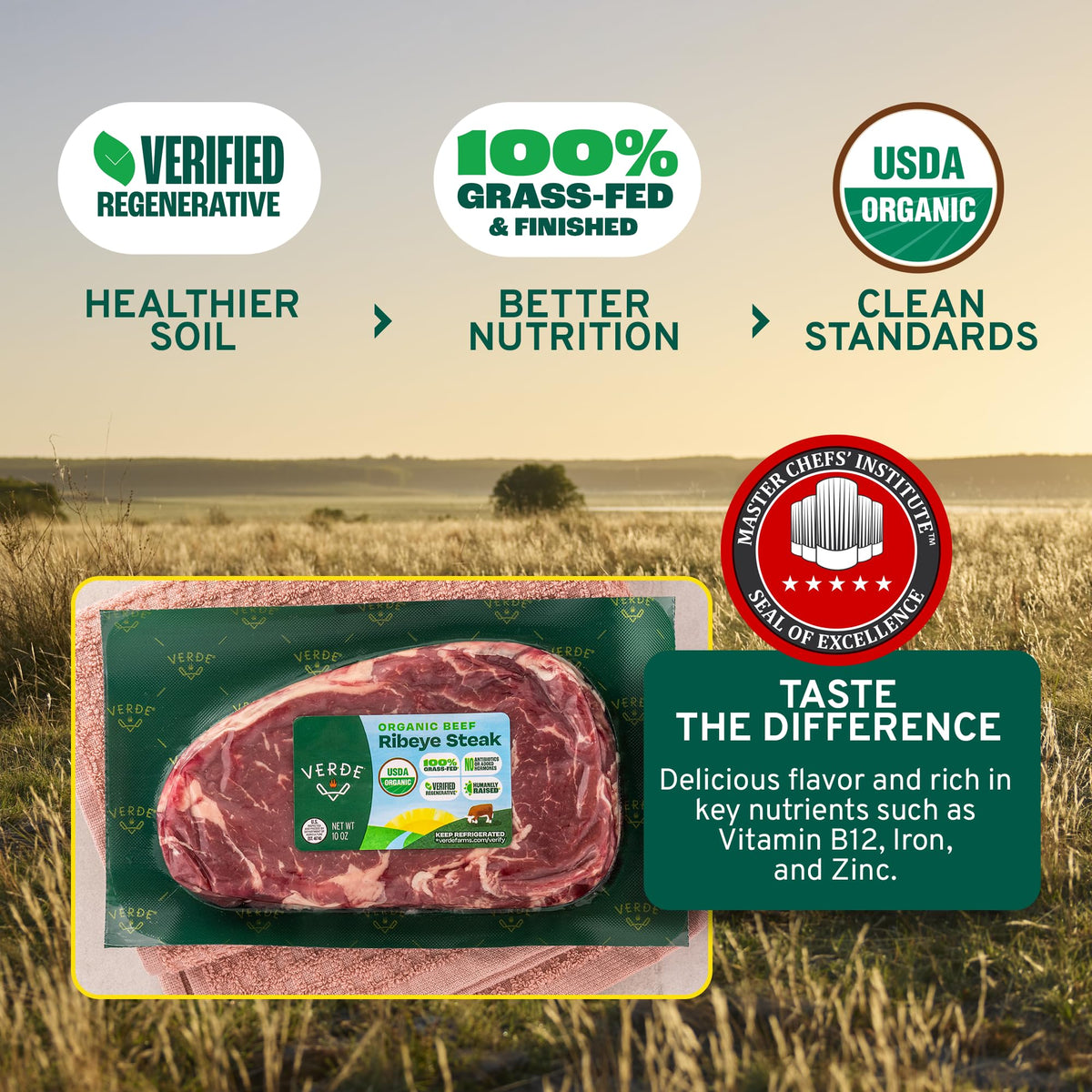 Verde Farms, Beef Ribeye Steak, Organic, Grass-Fed | 0.625 lbs.