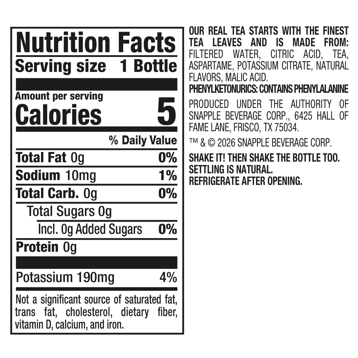 Snapple Zero Sugar Raspberry Tea, 16 Oz Bottles, 12 Count