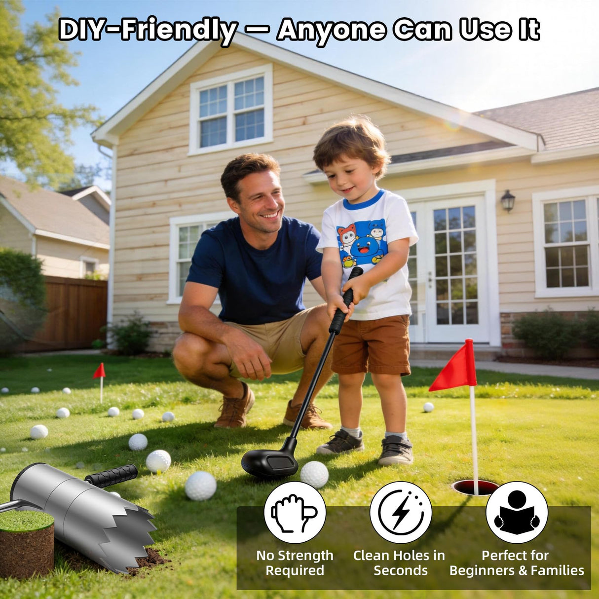 YAJAREN Portable Golf Hole Cutter Tool Stainless Steel for USGA Standard｜Detachable Anti-Slip Handle Golf Hole Digger with Depth Marks｜Backyard DIY Putting Green & Lawn Golf Practice
